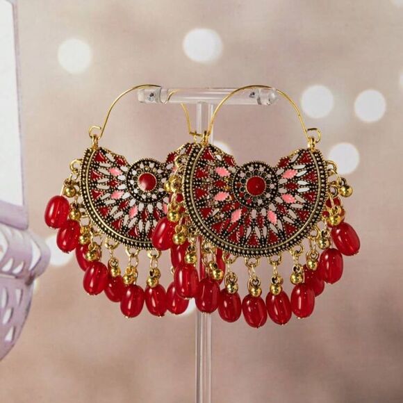 REVOLVE Jewelry - Boho Statement Earrings – Red & Gold